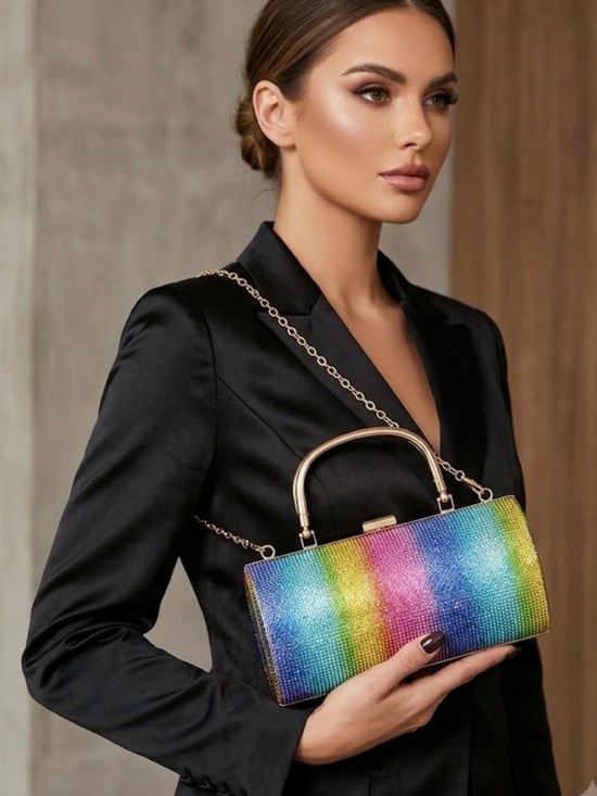 Calessa Handbags - Calessa Multi-Color Glitter Wristlet with Gold Details